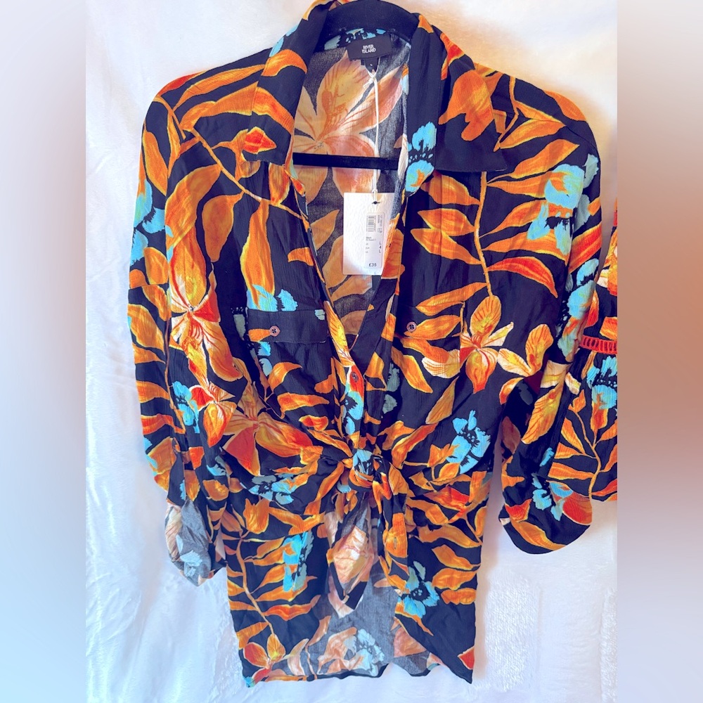RIVER ISLAND Black Tropical Oversized Top and Mini Skirt Set - Picture 10 of 15